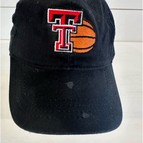 Texas Tech Double Red T Basketball Cool Fit Strap Back Adult Black Cap - Picture 2 of 8
